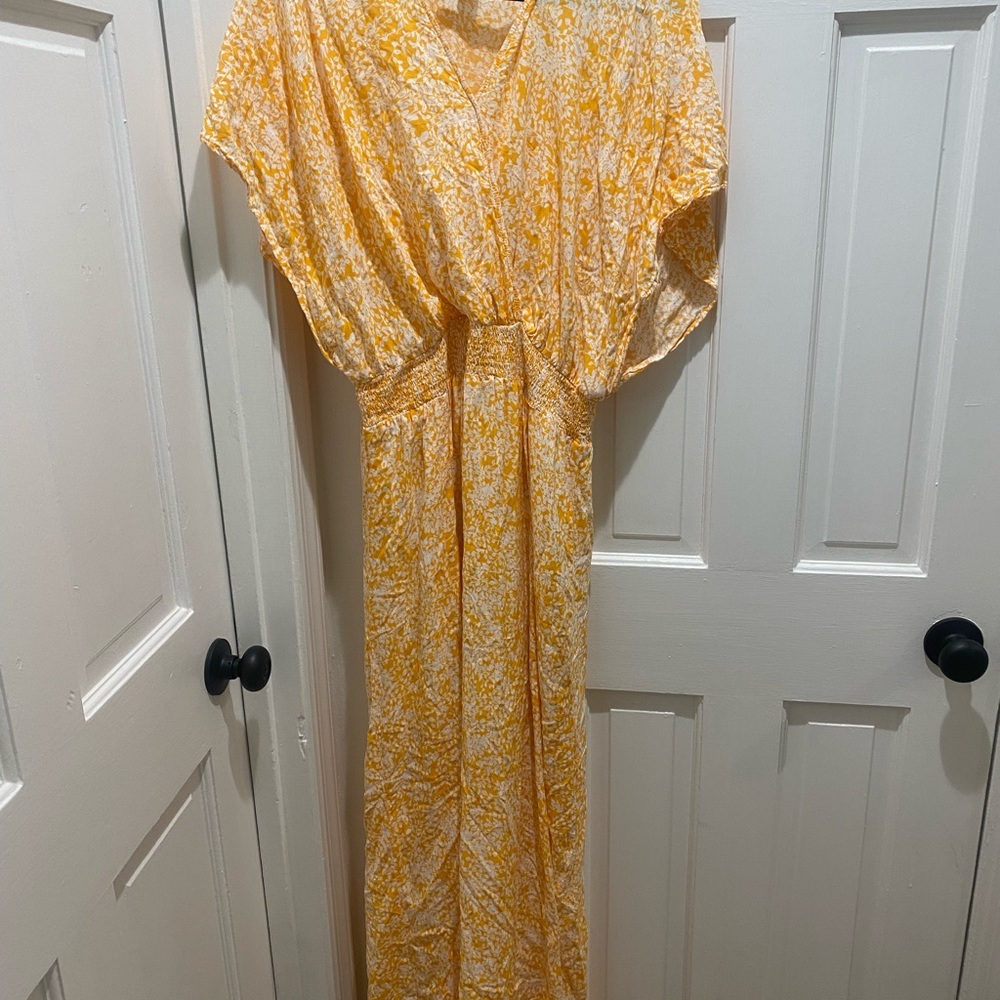 SHEIN Yellow Floral V-Neck Dress